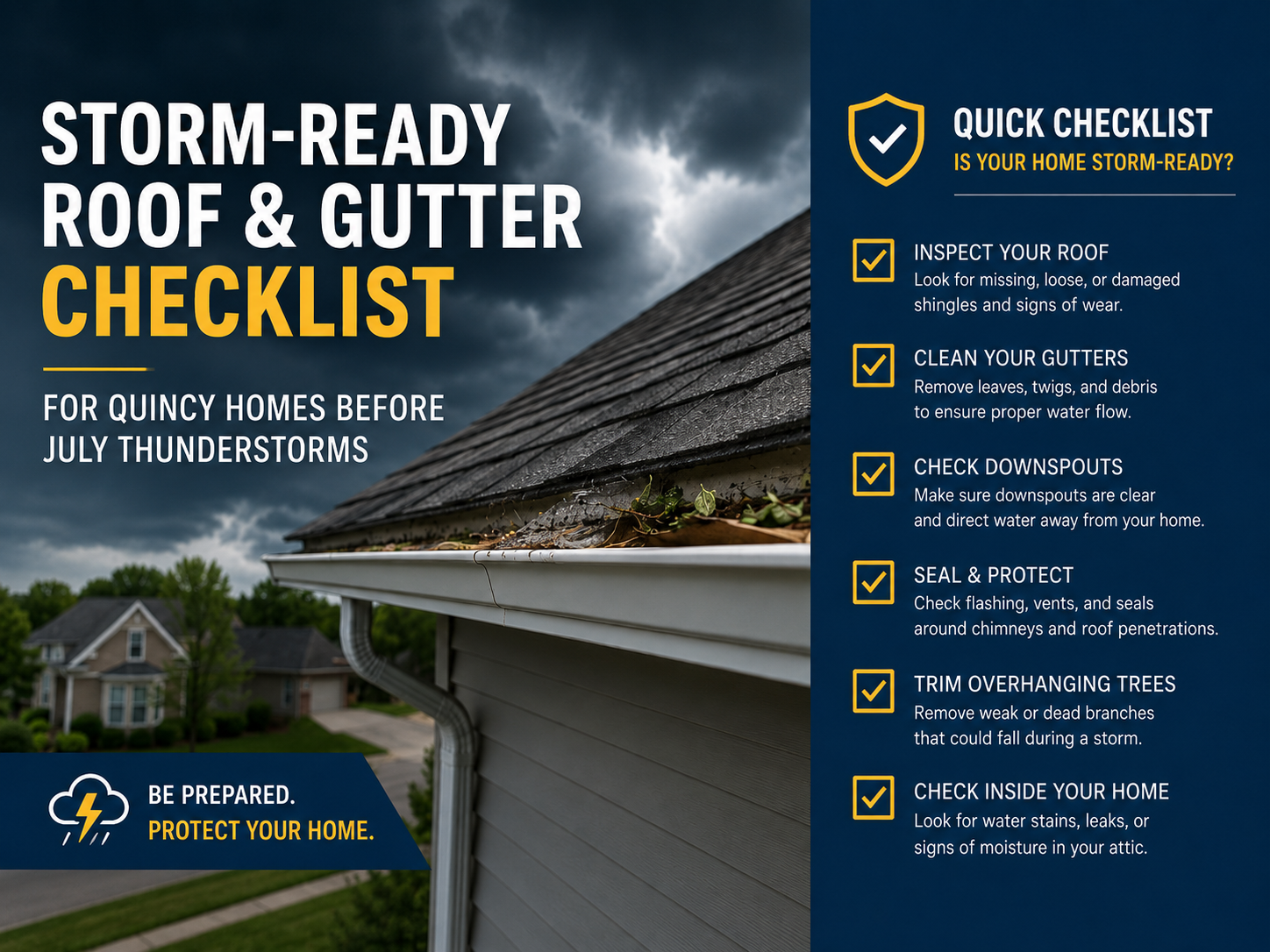 storm-ready roof and gutter checklist Quincy MA