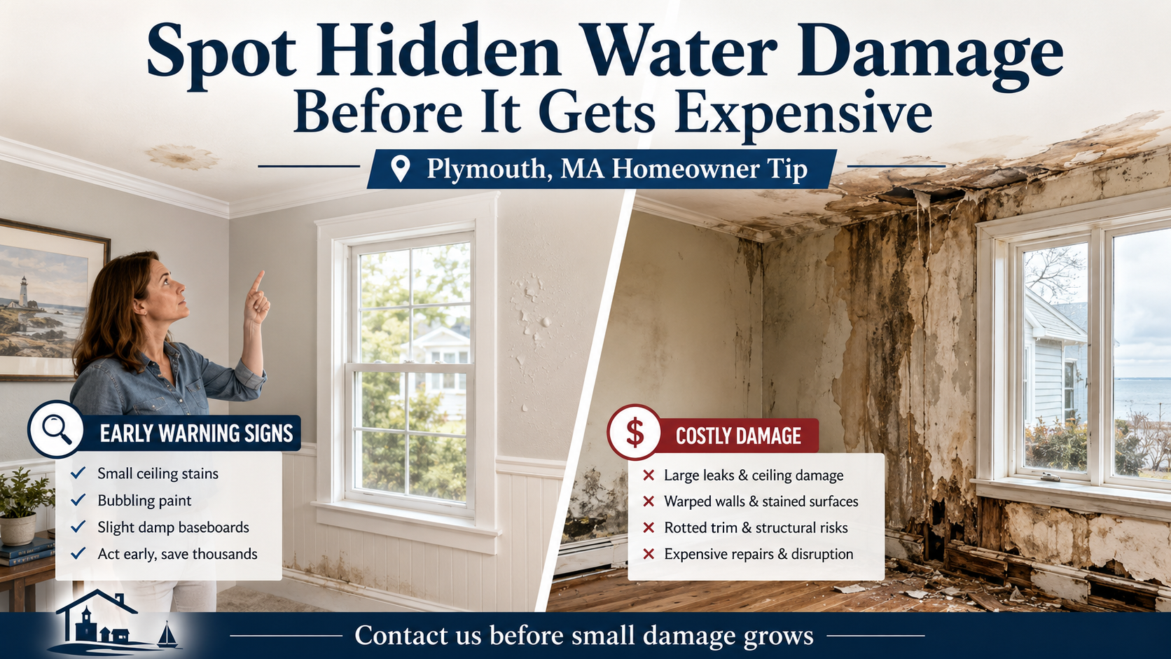 hidden water damage signs Plymouth MA