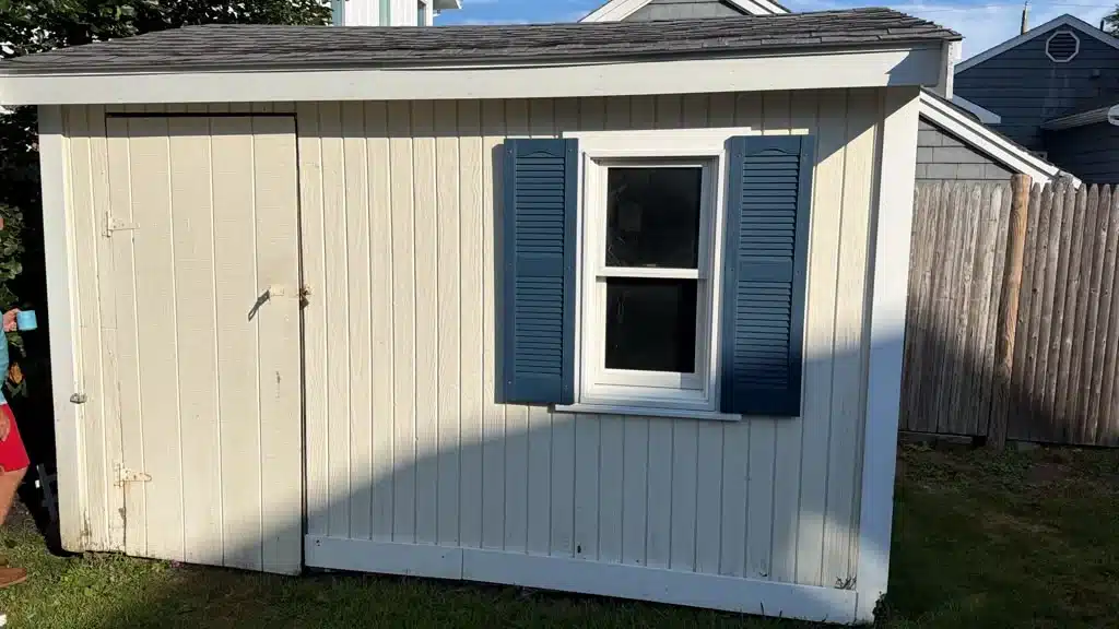 Shed before siding replacement in Scituate