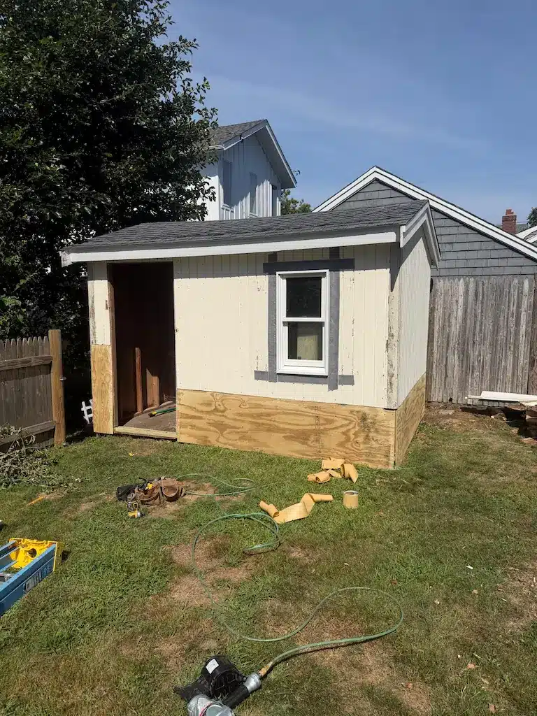 Rotted shed wall sheathing repaired in Scituate MA